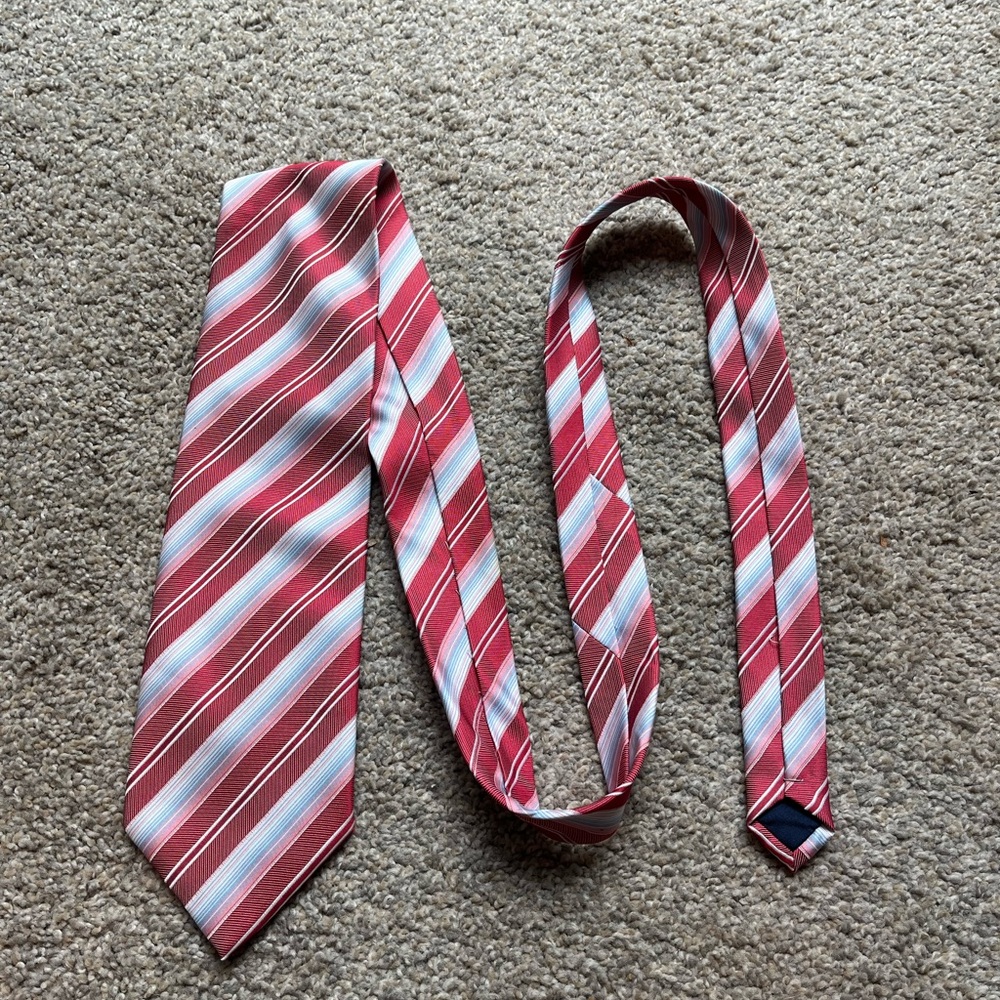 Ermenegildo Zegna Red and White Striped Silk Tie